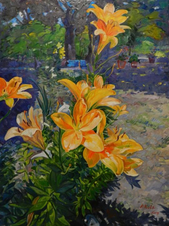 Painting titled "Garden" by Artan Kola, Original Artwork, Oil