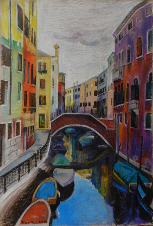 Ζωγραφική με τίτλο "Venice" από Artan Kola, Αυθεντικά έργα τέχνης, Παστέλ