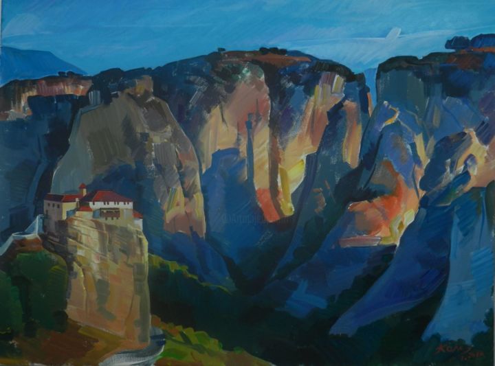Ζωγραφική με τίτλο "Sunset in  Meteora" από Artan Kola, Αυθεντικά έργα τέχνης, Ακρυλικό