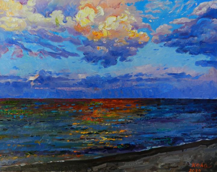 Ζωγραφική με τίτλο "Sunset" από Artan Kola, Αυθεντικά έργα τέχνης, Λάδι