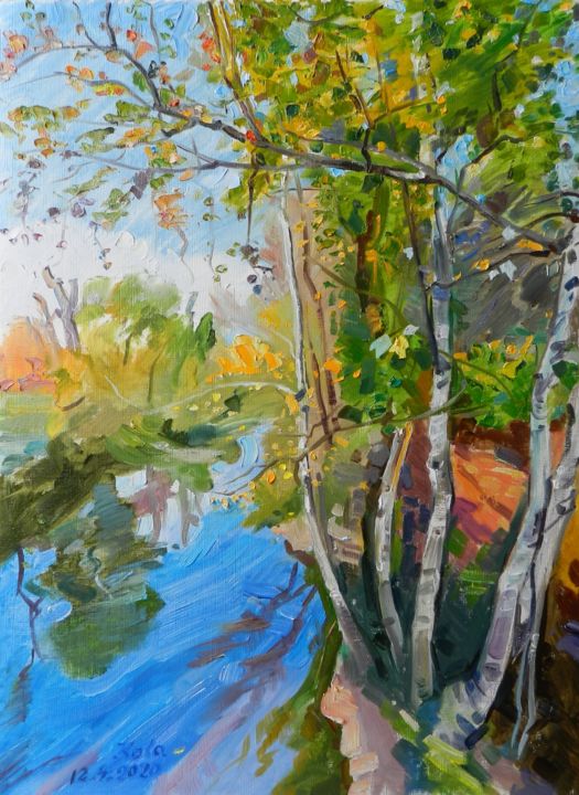 Peinture intitulée "Pinios river" par Artan Kola, Œuvre d'art originale, Huile