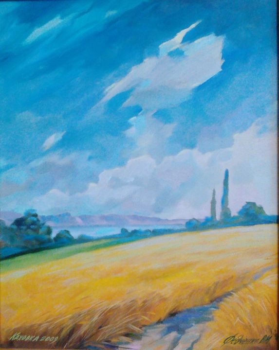Painting titled "The cornfield" by Valentina Fedchenko, Original Artwork, Oil