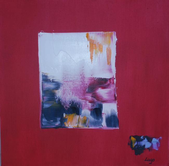 Schilderij getiteld "Carré rouge et blan…" door Lago, Origineel Kunstwerk, Olie