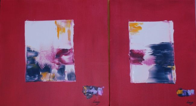 Schilderij getiteld "Duo Carré rouge et…" door Lago, Origineel Kunstwerk, Olie