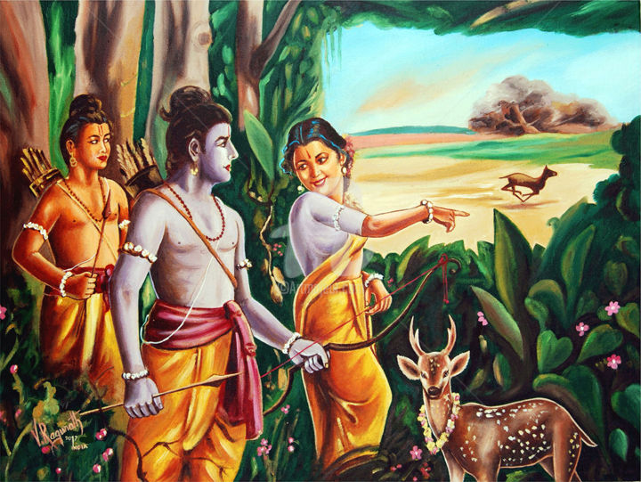 「Love and Valour- Ra…」というタイトルの絵画 Ragunath Venkatramanによって, オリジナルのアートワーク, オイル