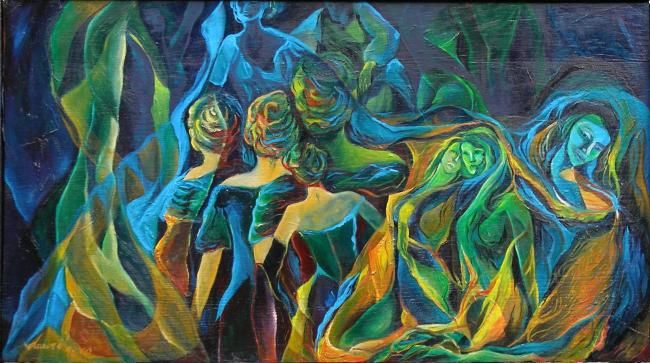 Painting titled "Balai nocturne" by Laure Toral, Original Artwork, Oil