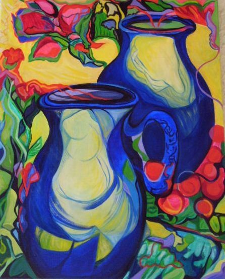 Schilderij getiteld "Pots" door Laure Toral, Origineel Kunstwerk, Olie