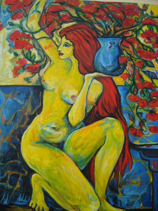 Peinture intitulée "Fontaine grecque" par Laure Toral, Œuvre d'art originale, Huile