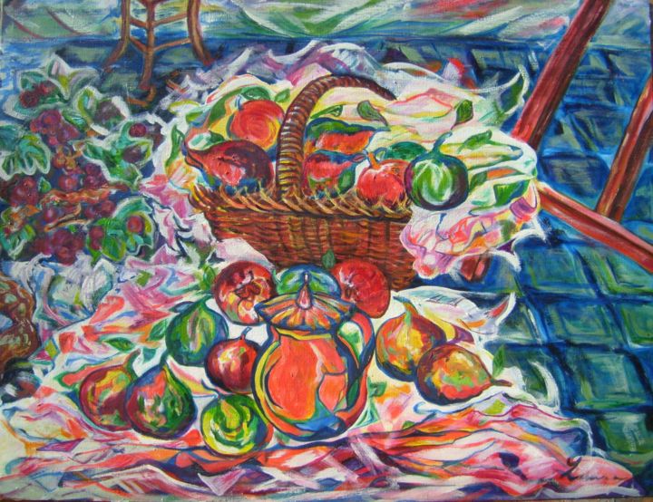 Painting titled "Nature morte au che…" by Laure Toral, Original Artwork, Oil