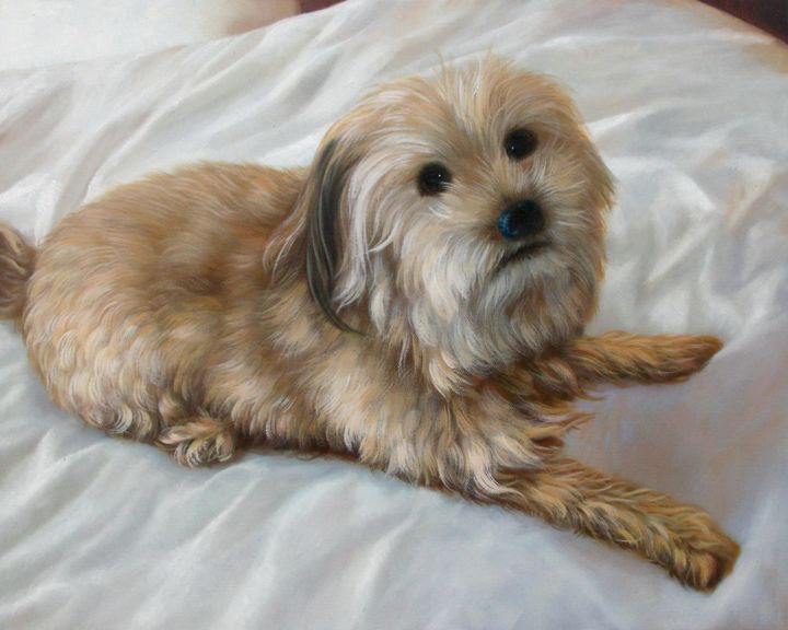 Painting titled "portrait dog 002" by James Shang, Original Artwork, Oil Mounted on Wood Stretcher frame
