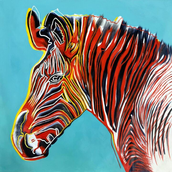 Painting titled "Zebra 001D" by James Shang, Original Artwork, Acrylic Mounted on Wood Stretcher frame