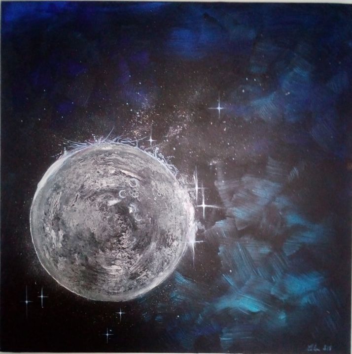 Schilderij getiteld "La Lune m'a dit" door Art'Liloured, Origineel Kunstwerk, Acryl