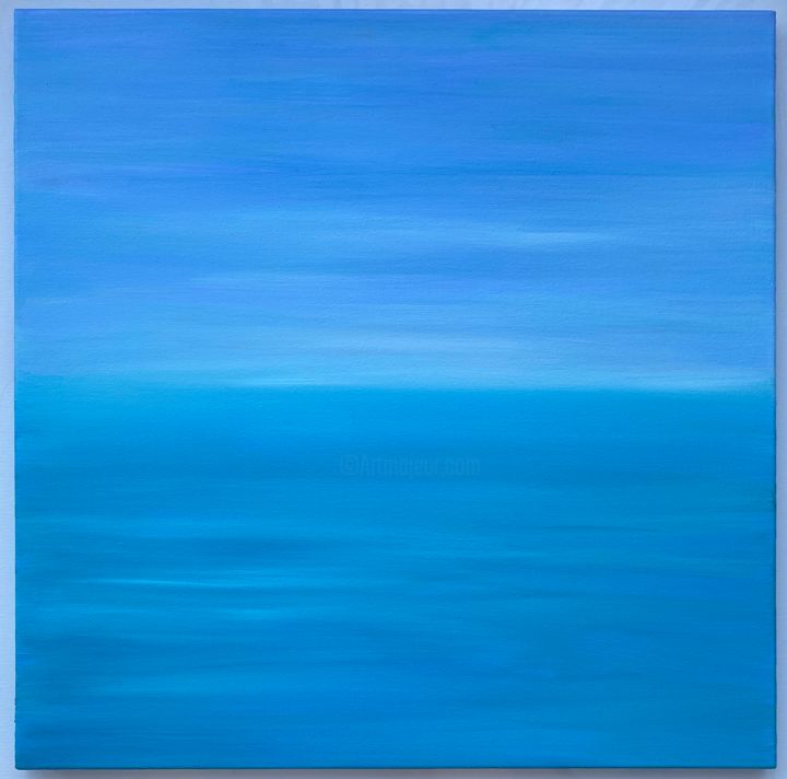 Painting titled "Calm sea view" by Futerman Olha, Original Artwork, Oil Mounted on Wood Stretcher frame