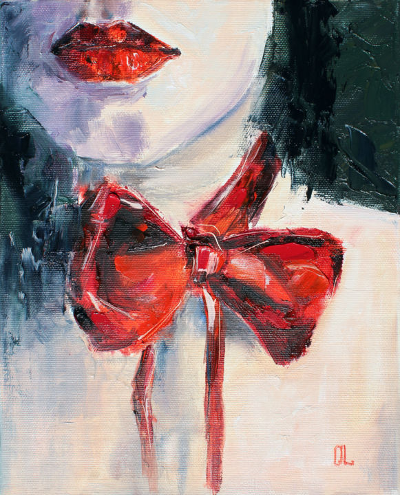 Painting titled "Le cadeau" by Olesya Lopatina, Original Artwork, Oil Mounted on Wood Stretcher frame