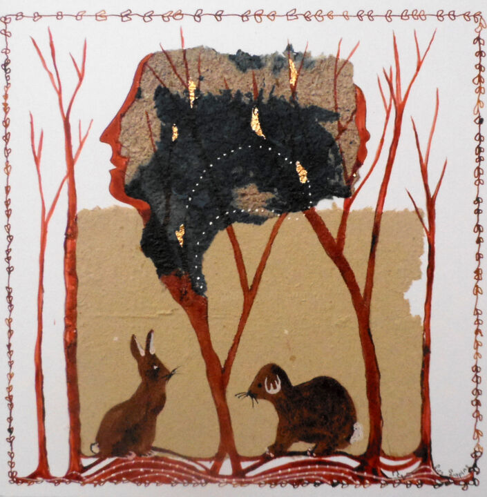 Dessin intitulée "Les Lapins" par M. C. Valentine, Œuvre d'art originale, Encre