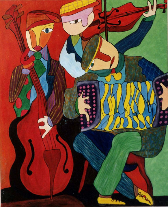 Painting titled "Les musiciens" by Sabine Maby, Original Artwork, Acrylic Mounted on Wood Stretcher frame