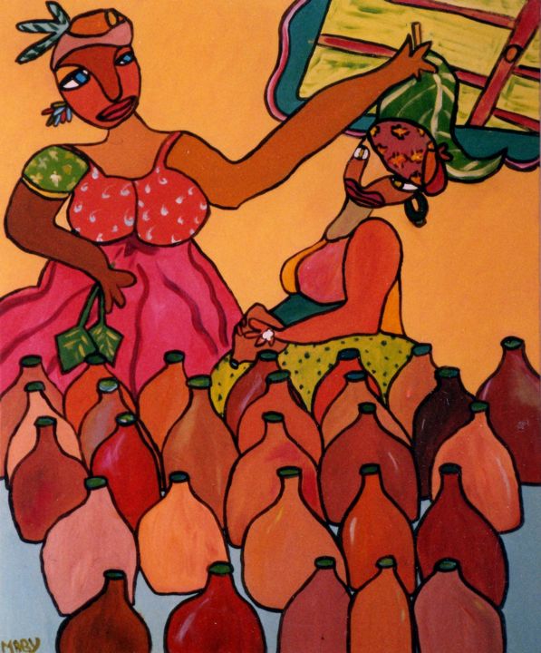 Painting titled "Les femmes aux bout…" by Sabine Maby, Original Artwork, Acrylic Mounted on Wood Stretcher frame