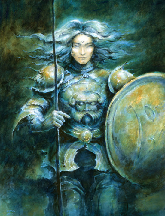 Peinture intitulée "Indigo warrior" par Nikolay Marci, Œuvre d'art originale, Huile