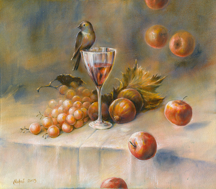 Painting titled "Still-life with a b…" by Nikolay Marci, Original Artwork, Oil