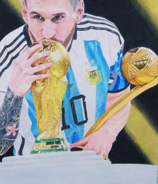 Malerei mit dem Titel "Lionel Messi" von Artmaster Gurban, Original-Kunstwerk, Bleistift