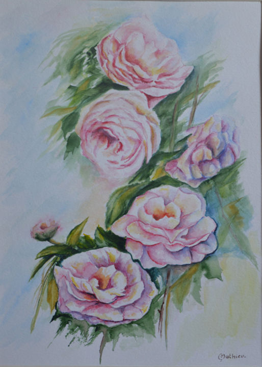 Peinture intitulée "Roses 5" par Georges Mathieu, Œuvre d'art originale, Aquarelle