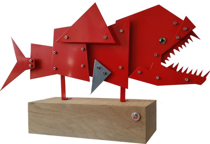 Sculpture titled "Poisson PESK MEKANIK" by Nathalie Robin (ArtMetal), Original Artwork, Aluminium