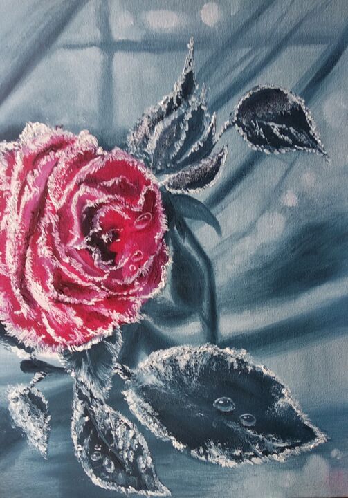 Painting titled "rose from frost" by Marina Gaydar, Original Artwork, Oil
