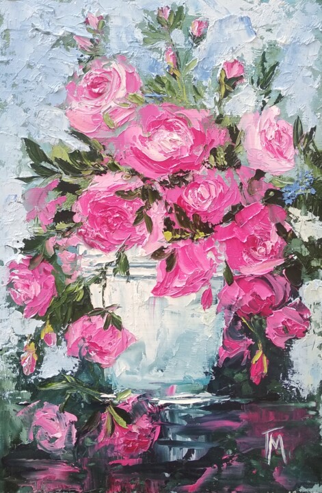 Painting titled "Roses painting" by Marina Gaydar, Original Artwork, Oil