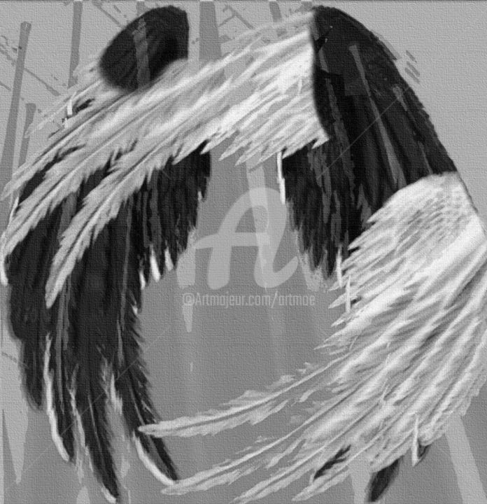 Digital Arts titled "Black&White Angel" by Art Moé, Original Artwork, Photo Montage