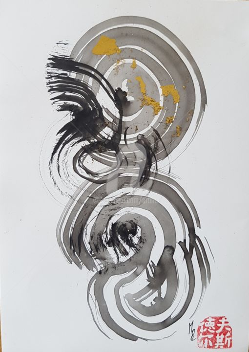 Malerei mit dem Titel "Sumi e Contemporary…" von Art Moé, Original-Kunstwerk, Tinte