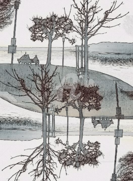 Digitale Kunst mit dem Titel "The Lake" von Art Moé, Original-Kunstwerk, Fotomontage