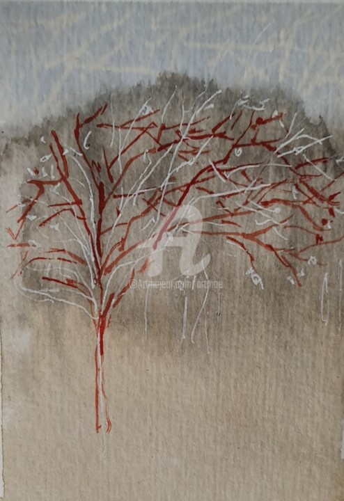 Malerei mit dem Titel "2024_trees_miniatur" von Art Moé, Original-Kunstwerk, Tinte