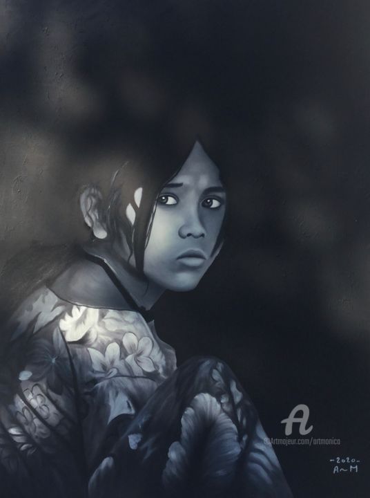 Peinture intitulée "La fille du Rif" par Artmonica, Œuvre d'art originale, Huile Monté sur Châssis en bois