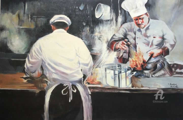 Painting titled "Le Chef !" by Artmonica, Original Artwork, Oil