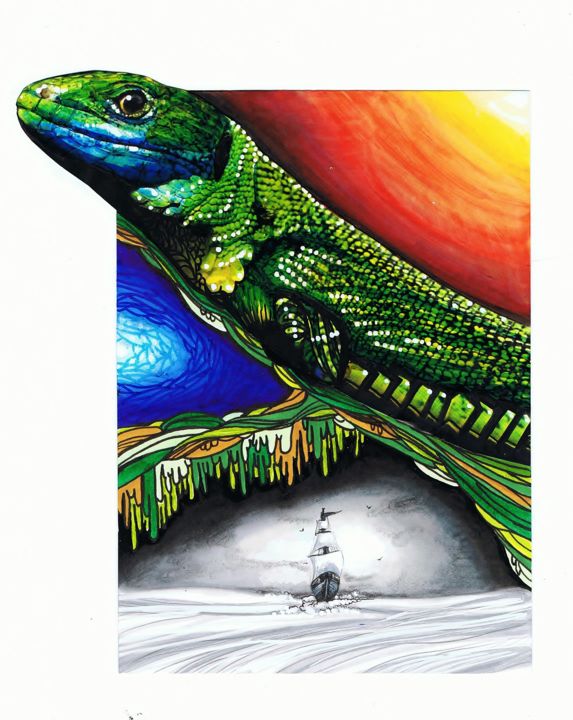 Painting titled "lezard" by Morgane Fondrillon, Original Artwork