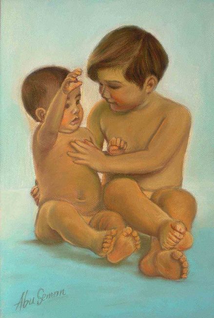 Malerei mit dem Titel "Brother and sister 1" von Abu Seman Awang Besar, Original-Kunstwerk