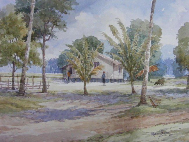Painting titled "Malay Village 1" by Abu Seman Awang Besar, Original Artwork