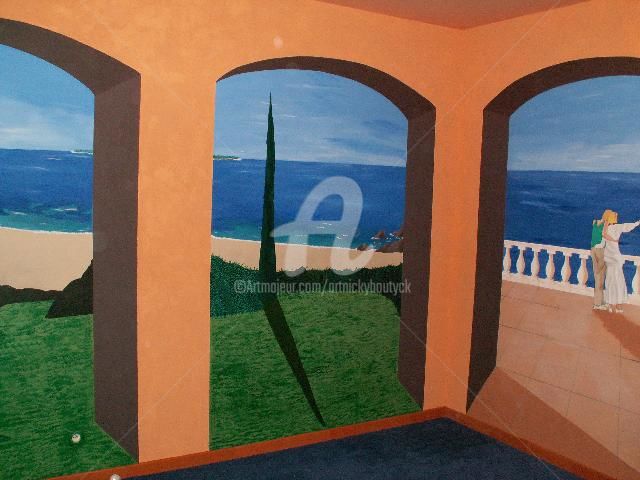 Painting titled "Trompe-l'oeil Mural…" by Nicky Chauvet (Art-Nicky), Original Artwork, Acrylic