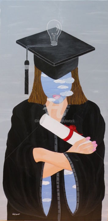 Malerei mit dem Titel "La diplômée  Réf/ 22" von Nicky Chauvet (Art-Nicky), Original-Kunstwerk, Acryl Auf Keilrahmen aus Hol…