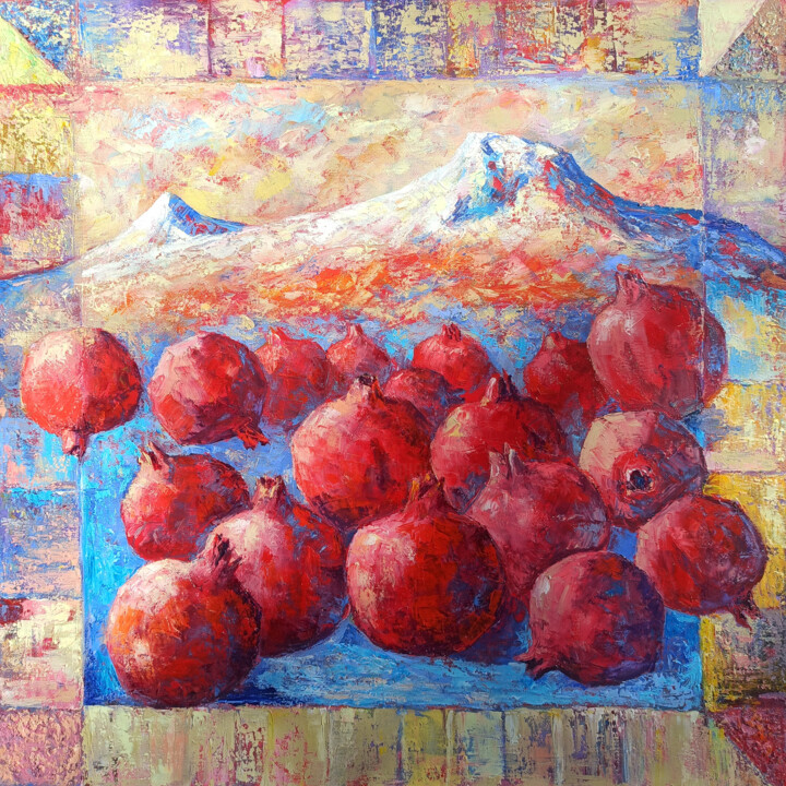 Painting titled "Armenian motives" by Arto Mkrtchyan, Original Artwork, Oil Mounted on Wood Stretcher frame