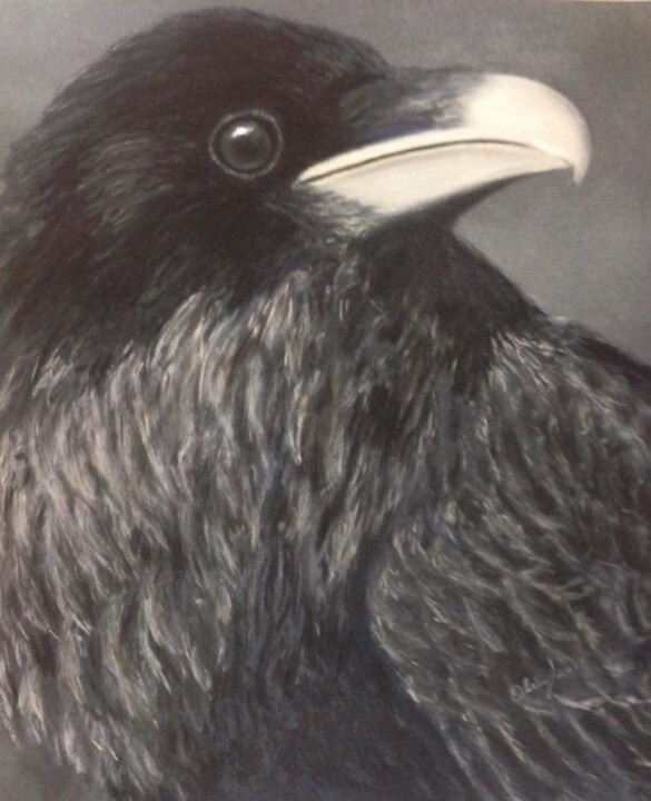 Dessin intitulée "Corbeau" par Obrey, Œuvre d'art originale, Pastel