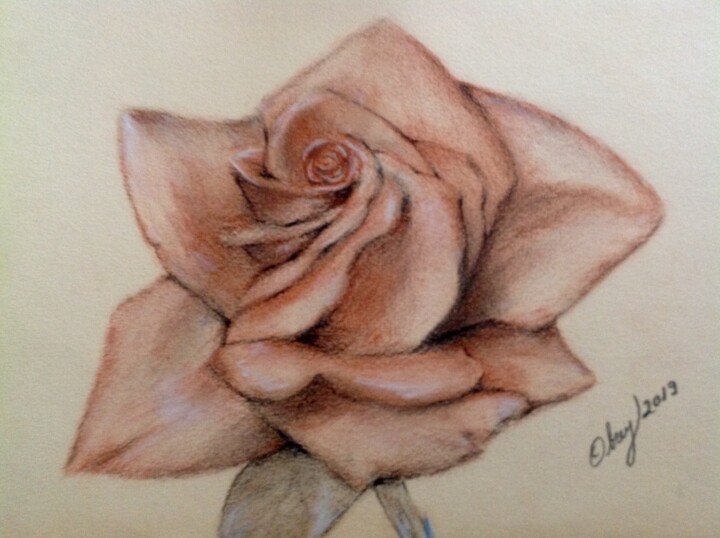 Dessin intitulée "Rose aux trois cray…" par Obrey, Œuvre d'art originale, Crayon