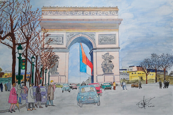 Painting titled "11 Novembre 1963" by Cornelis Sproet, Original Artwork, Watercolor