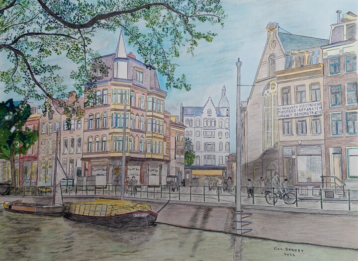 "Amsterdam, Singel 1…" başlıklı Resim Cornelis Sproet tarafından, Orijinal sanat, Kalem