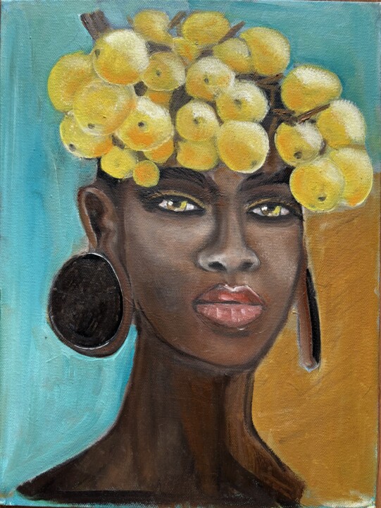 Ζωγραφική με τίτλο "African woman and f…" από Artoghrul, Αυθεντικά έργα τέχνης, Λάδι