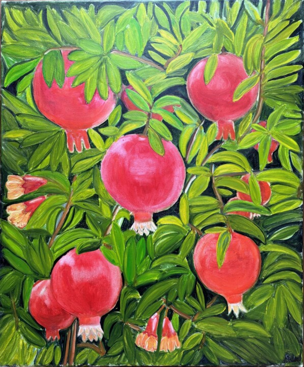 Schilderij getiteld "Pomegranate tree" door Artoghrul, Origineel Kunstwerk, Olie