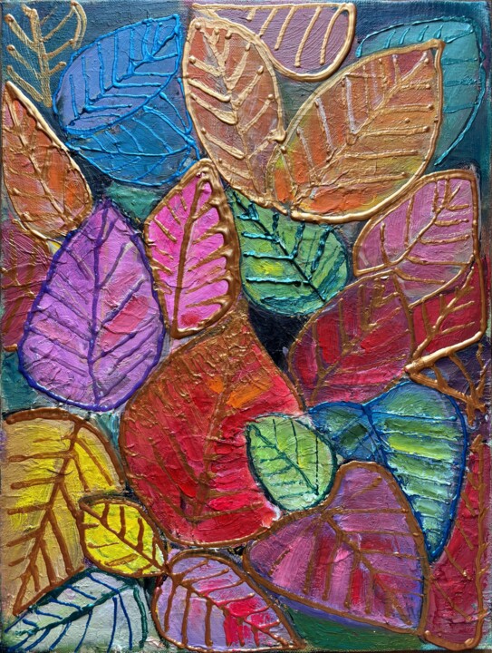 Painting titled "Golden leaves" by Artoghrul, Original Artwork, Oil