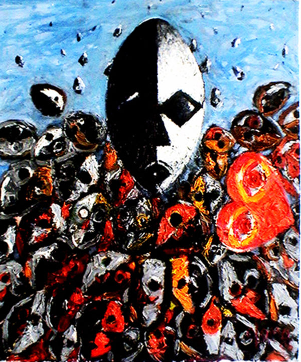 Картина под названием ""visitors"" - Ojomo, Подлинное произведение искусства, Масло