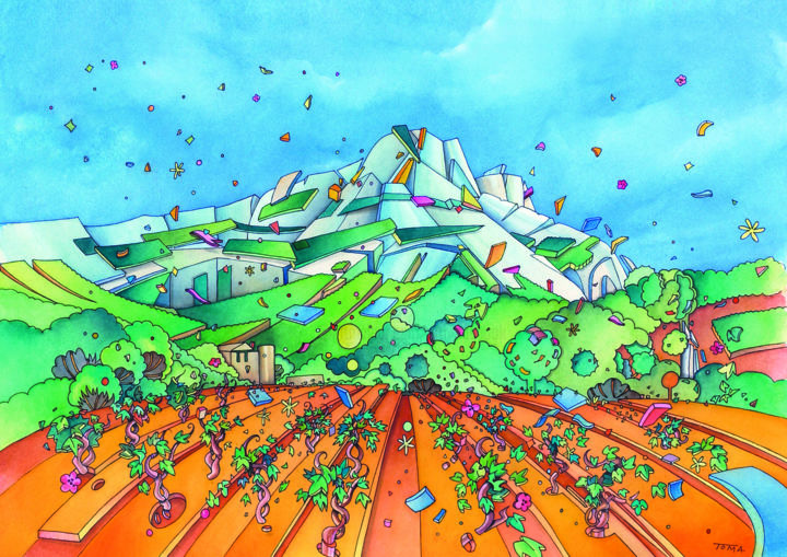 Schilderij getiteld "Montagne Sainte Vic…" door Toma, Origineel Kunstwerk, Aquarel