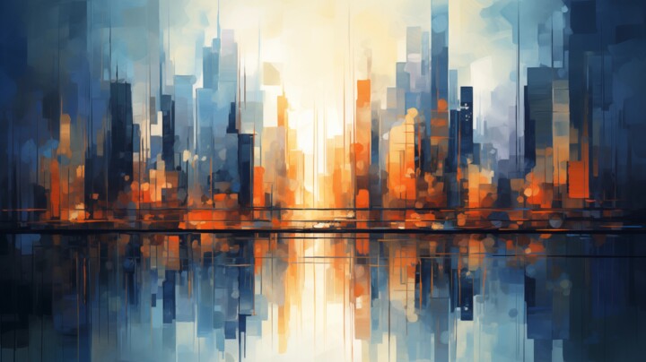 Цифровое искусство под названием "“Sunrise in the Cit…" - Artopia By Nick, Подлинное произведение искусства, Цифровая живопи…